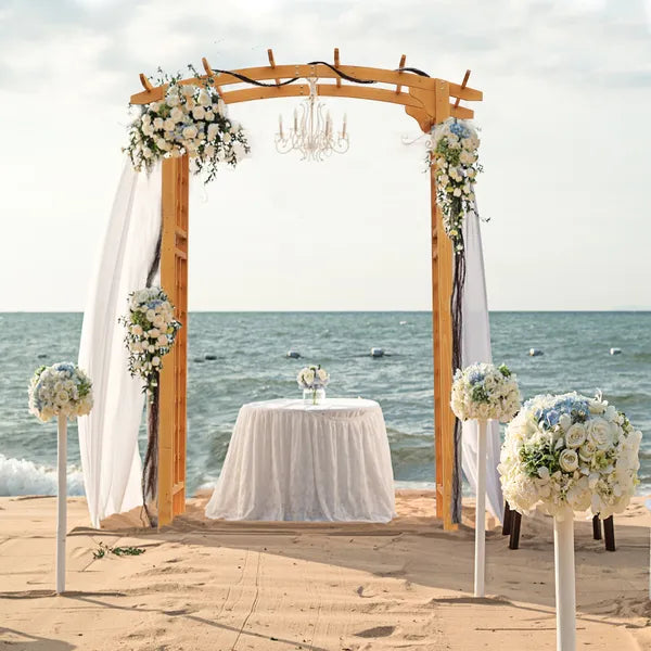 Outsunny Round Garden Arbor 7.5 Ft Fir Wood Archway for Climbing Plants Pergola Style Wedding Ceremony Yellow - product image 2