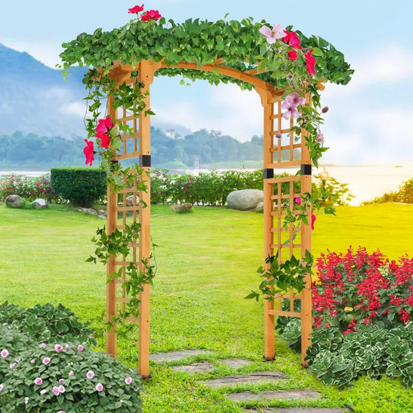 Outsunny Round Garden Arbor 7.5 Ft Fir Wood Archway for Climbing Plants Pergola Style Wedding Ceremony Yellow - product image 16