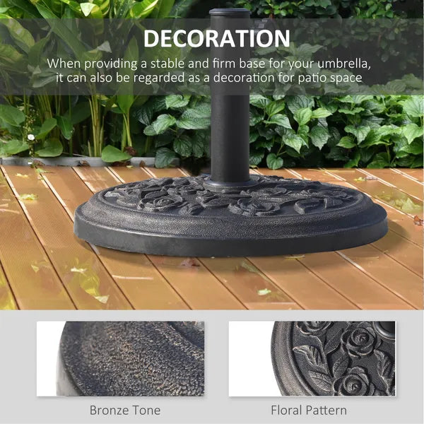 Outsunny Round Resin Umbrella Base 18", Rose Floral Pattern, Market Parasol Stand for Dia. 1.5", Dia. 1.89" Pole - Bronze - product image 5