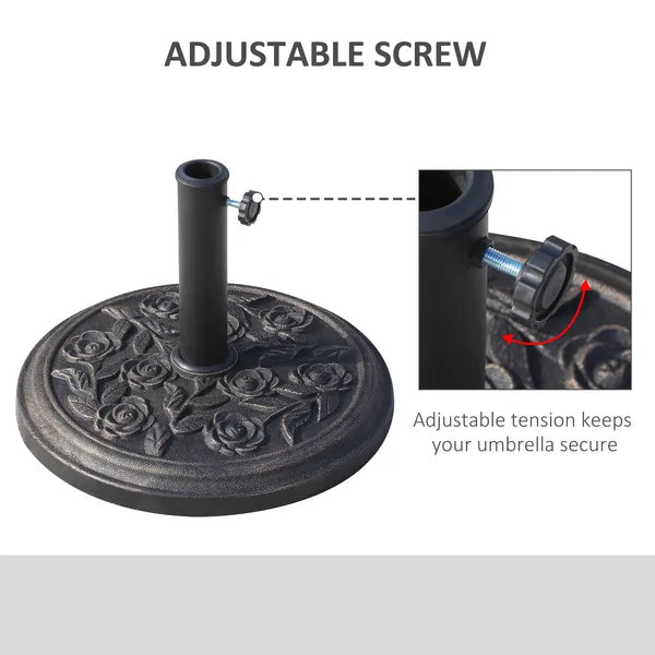 Outsunny Round Resin Umbrella Base 18", Rose Floral Pattern, Market Parasol Stand for Dia. 1.5", Dia. 1.89" Pole - Bronze - product image 4