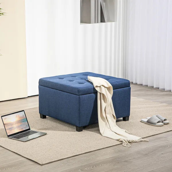 Round Storage Ottoman Bench, Button Tufted Ottoman with Flip Top for Living Room, Entryway and Bedroom, Blue - product image 2