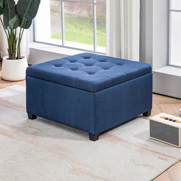 Round Storage Ottoman Bench, Button Tufted Ottoman with Flip Top for Living Room, Entryway and Bedroom, Blue - product image 8