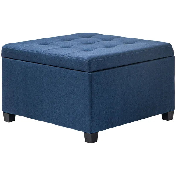 Round Storage Ottoman Bench, Button Tufted Ottoman with Flip Top for Living Room, Entryway and Bedroom, Blue - product image 1