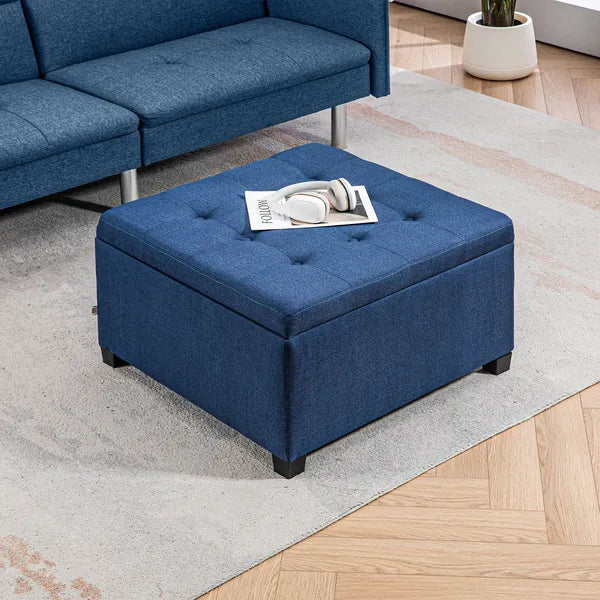 Round Storage Ottoman Bench, Button Tufted Ottoman with Flip Top for Living Room, Entryway and Bedroom, Blue - product image 10