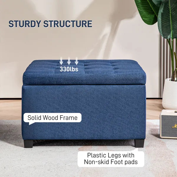 Round Storage Ottoman Bench, Button Tufted Ottoman with Flip Top for Living Room, Entryway and Bedroom, Blue - product image 7
