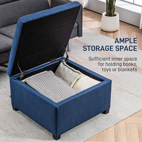 Round Storage Ottoman Bench, Button Tufted Ottoman with Flip Top for Living Room, Entryway and Bedroom, Blue - product image 4