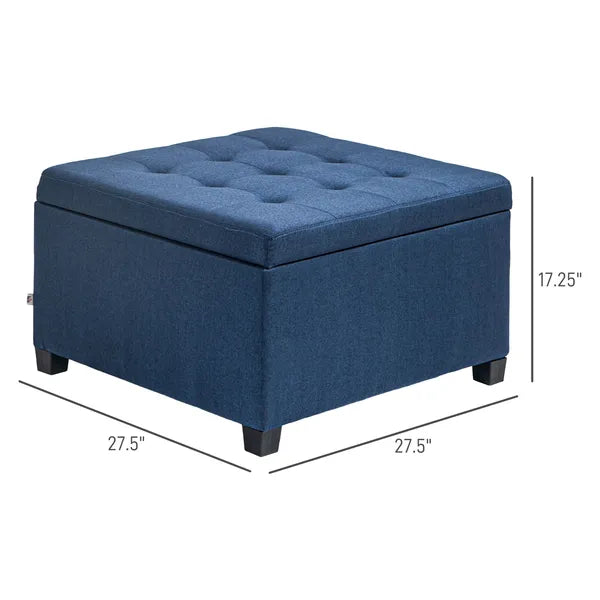 Round Storage Ottoman Bench, Button Tufted Ottoman with Flip Top for Living Room, Entryway and Bedroom, Blue - product image 3