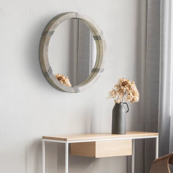 HOMCOM Round Wood Wall Mirror 31 Inch Natural Wood Color for Living Room Bedroom - product image 2