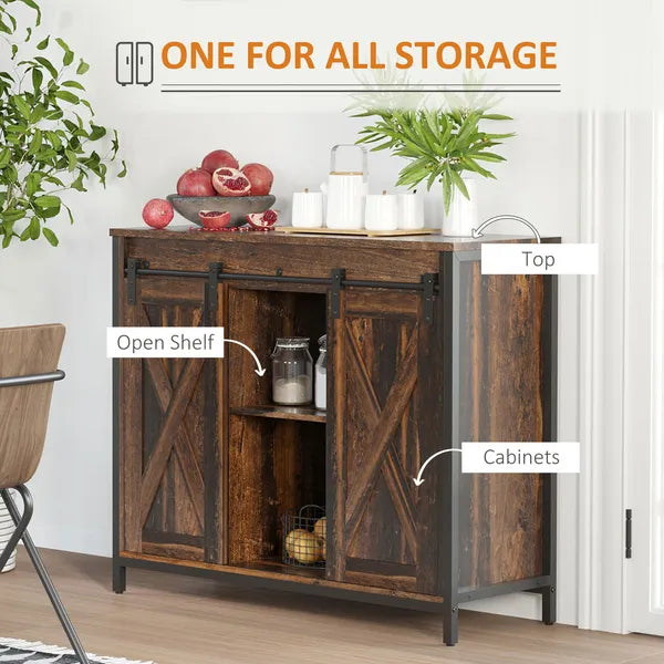Rustic Brown Industrial Buffet Cabinet with Sliding Barn Doors Adjustable Shelves for Dining Room - product image 4