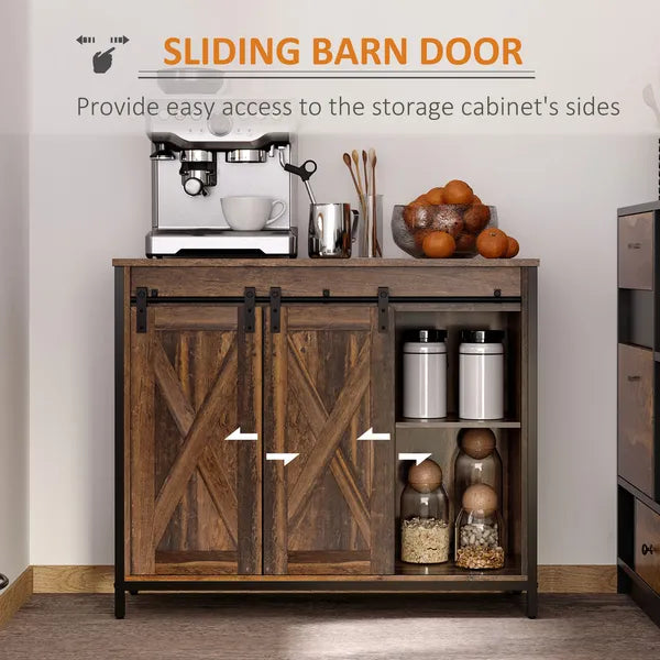Rustic Brown Industrial Buffet Cabinet with Sliding Barn Doors Adjustable Shelves for Dining Room - product image 5