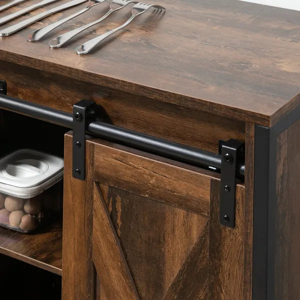 Rustic Brown Industrial Buffet Cabinet with Sliding Barn Doors Adjustable Shelves for Dining Room - product image 8