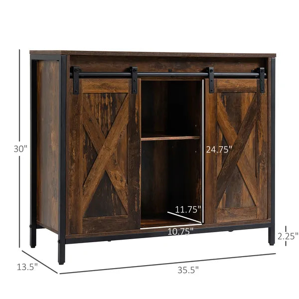 Rustic Brown Industrial Buffet Cabinet with Sliding Barn Doors Adjustable Shelves for Dining Room - product image 3