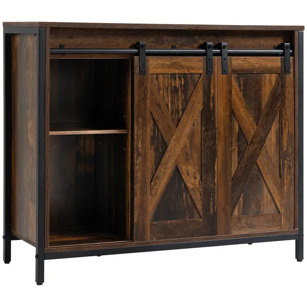 Rustic Brown Industrial Buffet Cabinet with Sliding Barn Doors Adjustable Shelves for Dining Room - product image 11