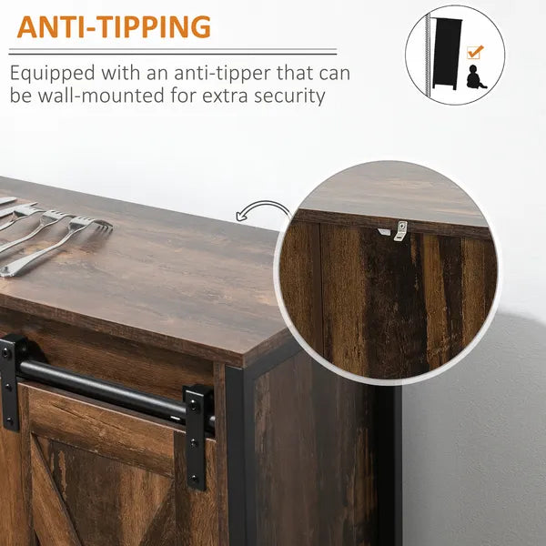 Rustic Brown Industrial Buffet Cabinet with Sliding Barn Doors Adjustable Shelves for Dining Room - product image 7