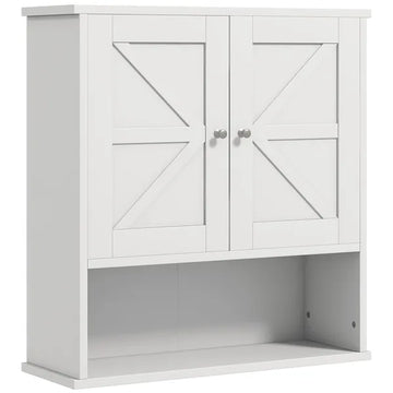 Kleankin Rustic Wall Organizer: White Farmhouse Medicine Cabinet with Barn Doors and Shelf - product image 1