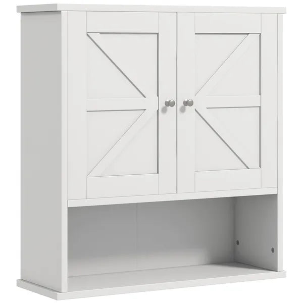 Kleankin Rustic Wall Organizer: White Farmhouse Medicine Cabinet with Barn Doors and Shelf - product image 1