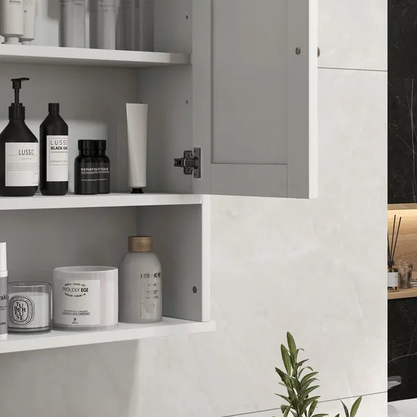 Kleankin Rustic Wall Organizer: White Farmhouse Medicine Cabinet with Barn Doors and Shelf - product image 9