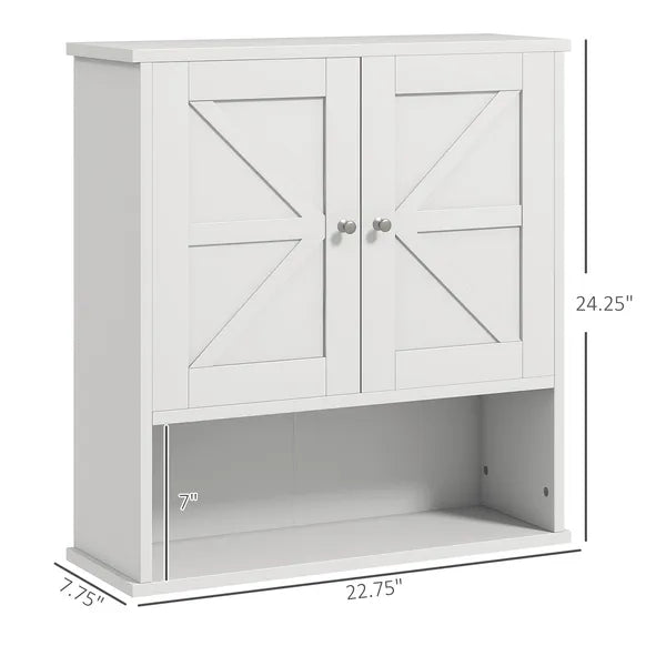 Kleankin Rustic Wall Organizer: White Farmhouse Medicine Cabinet with Barn Doors and Shelf - product image 3