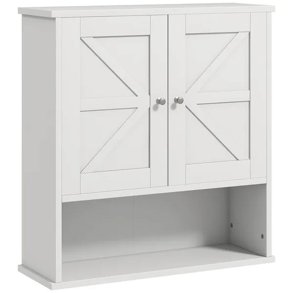 Kleankin Rustic Wall Organizer: White Farmhouse Medicine Cabinet with Barn Doors and Shelf - product image 11