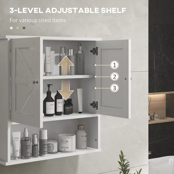 Kleankin Rustic Wall Organizer: White Farmhouse Medicine Cabinet with Barn Doors and Shelf - product image 6