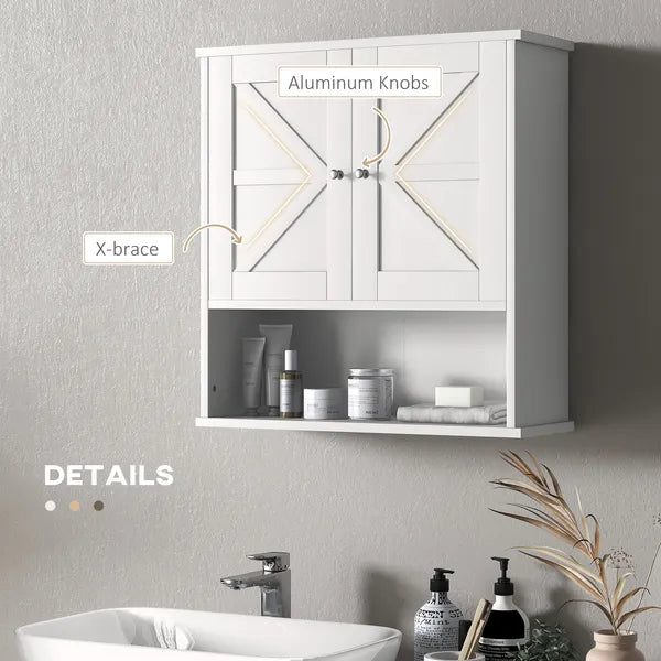 Kleankin Rustic Wall Organizer: White Farmhouse Medicine Cabinet with Barn Doors and Shelf - product image 7