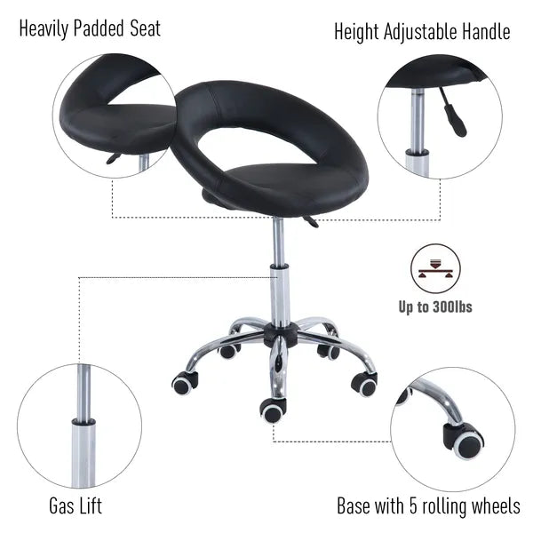 Adjustable Hydraulic Rolling Salon Stool with Swivel Seat, Black - product image 4