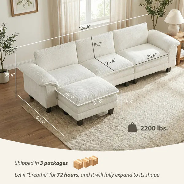 HOMCOM Sectional Sofa, L Shaped Couch with Deep Seat, Movable Ottoman and Pillow-top Armrests, Beige - product image 3