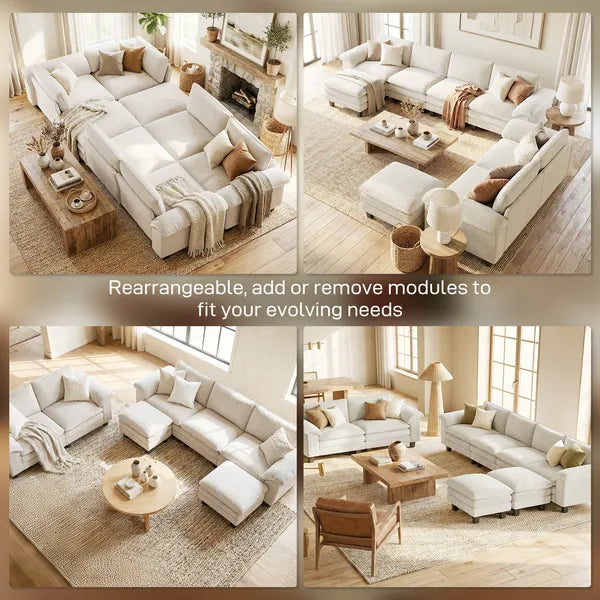 HOMCOM Sectional Sofa, L Shaped Couch with Deep Seat, Movable Ottoman and Pillow-top Armrests, Beige - product image 8