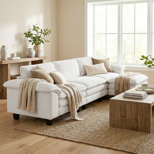 HOMCOM Sectional Sofa, L Shaped Couch with Deep Seat, Movable Ottoman and Pillow-top Armrests, Beige - product image 10