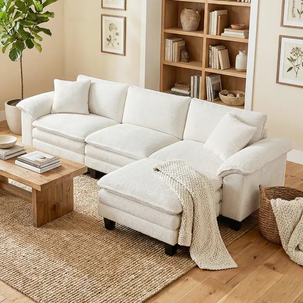 HOMCOM Sectional Sofa, L Shaped Couch with Deep Seat, Movable Ottoman and Pillow-top Armrests, Beige - product image 2