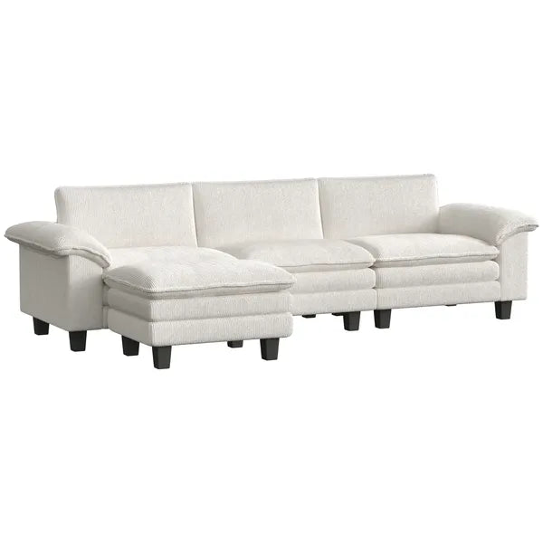 HOMCOM Sectional Sofa, L Shaped Couch with Deep Seat, Movable Ottoman and Pillow-top Armrests, Beige - product image 1