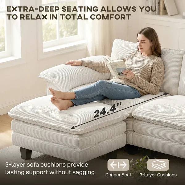 HOMCOM Sectional Sofa, L Shaped Couch with Deep Seat, Movable Ottoman and Pillow-top Armrests, Beige - product image 4