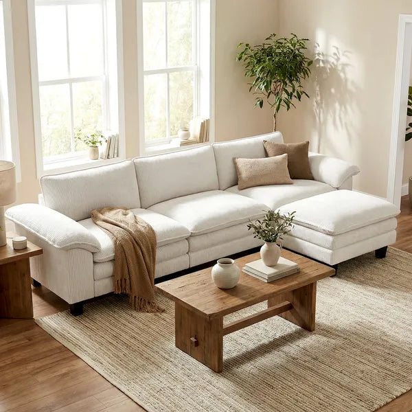 HOMCOM Sectional Sofa, L Shaped Couch with Deep Seat, Movable Ottoman and Pillow-top Armrests, Beige - product image 9