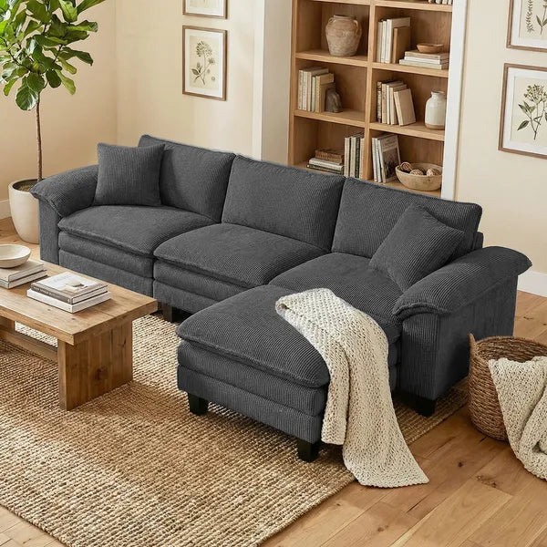 HOMCOM Sectional Sofa, L Shaped Couch with Deep Seat, Movable Ottoman and Pillow-top Armrests, Dark Gray - product image 2