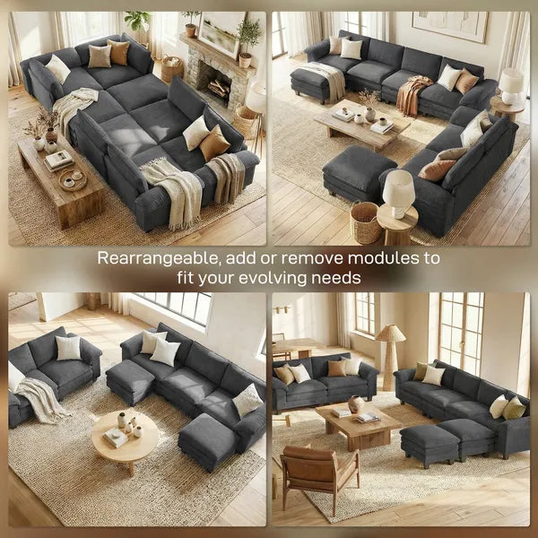 HOMCOM Sectional Sofa, L Shaped Couch with Deep Seat, Movable Ottoman and Pillow-top Armrests, Dark Gray - product image 8