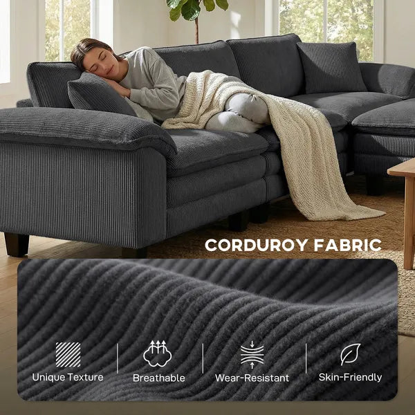 HOMCOM Sectional Sofa, L Shaped Couch with Deep Seat, Movable Ottoman and Pillow-top Armrests, Dark Gray - product image 6
