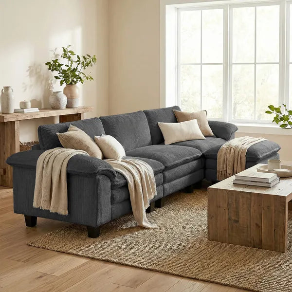 HOMCOM Sectional Sofa, L Shaped Couch with Deep Seat, Movable Ottoman and Pillow-top Armrests, Dark Gray - product image 10