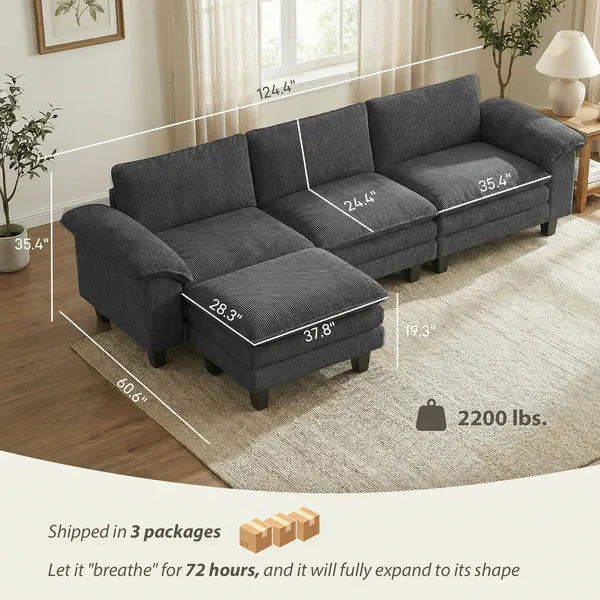 HOMCOM Sectional Sofa, L Shaped Couch with Deep Seat, Movable Ottoman and Pillow-top Armrests, Dark Gray - product image 3