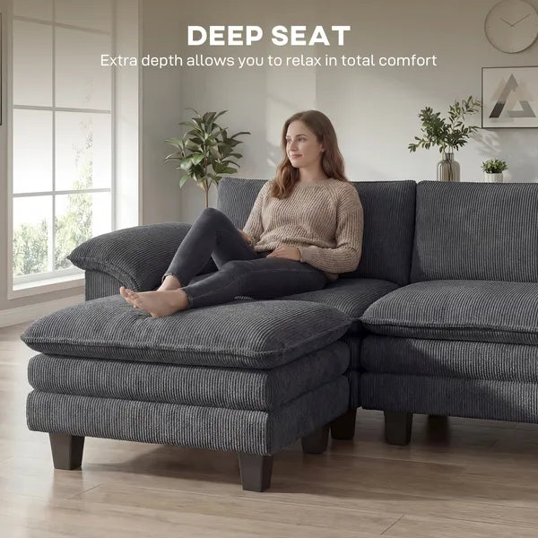 HOMCOM Sectional Sofa, L Shaped Couch with Deep Seat, Movable Ottoman and Pillow-top Armrests, Dark Gray - product image 5