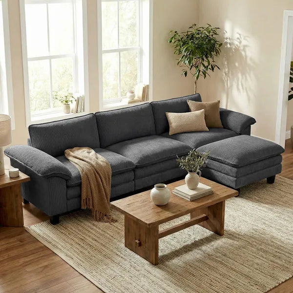 HOMCOM Sectional Sofa, L Shaped Couch with Deep Seat, Movable Ottoman and Pillow-top Armrests, Dark Gray - product image 9