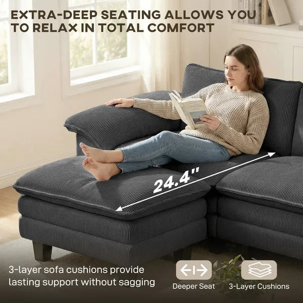 HOMCOM Sectional Sofa, L Shaped Couch with Deep Seat, Movable Ottoman and Pillow-top Armrests, Dark Gray - product image 4
