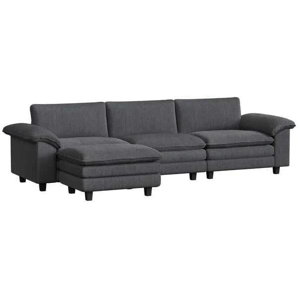 HOMCOM Sectional Sofa, L Shaped Couch with Deep Seat, Movable Ottoman and Pillow-top Armrests, Dark Gray - product image 1
