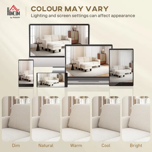 Sectional Sofa, L Shaped Couch, with Reversible Chaise or Ottoman, Cream White - product image 8