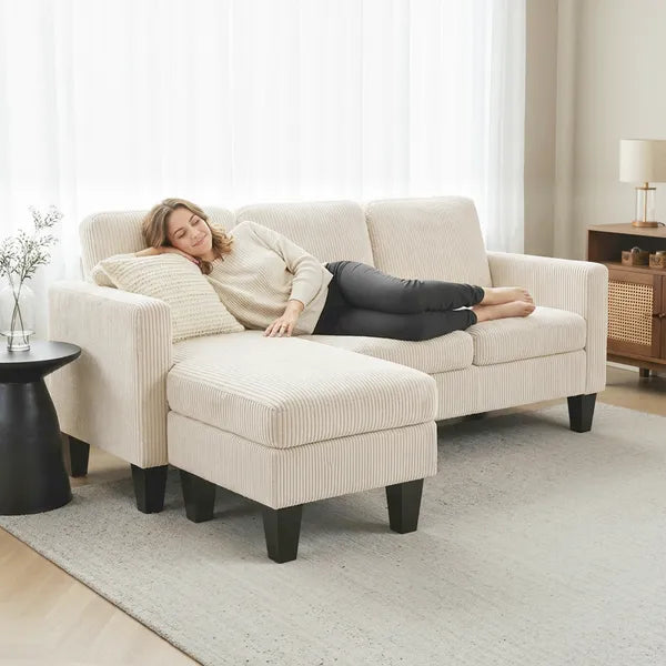 Sectional Sofa, L Shaped Couch, with Reversible Chaise or Ottoman, Cream White - product image 9