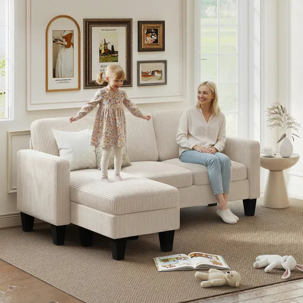 Sectional Sofa, L Shaped Couch, with Reversible Chaise or Ottoman, Cream White - product image 2