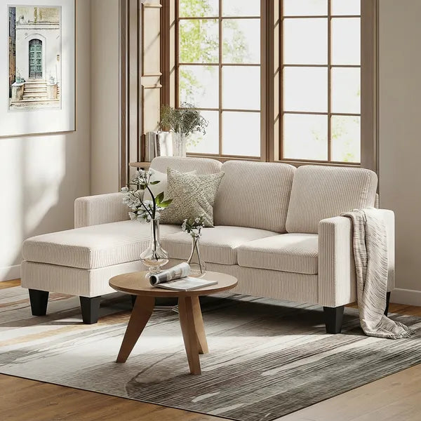 Sectional Sofa, L Shaped Couch, with Reversible Chaise or Ottoman, Cream White - product image 10