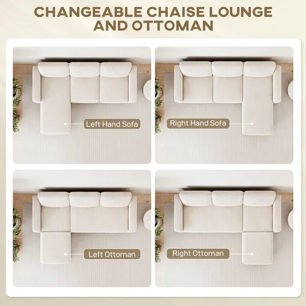 Sectional Sofa, L Shaped Couch, with Reversible Chaise or Ottoman, Cream White - product image 4