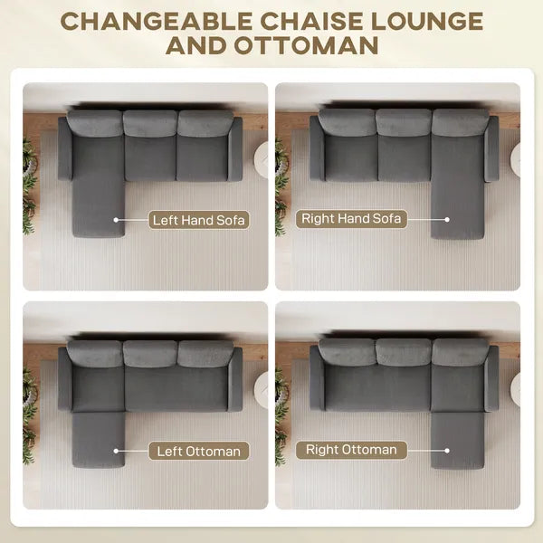 Sectional Sofa, L Shaped Couch, with Reversible Chaise or Ottoman, Dark Gray - product image 4