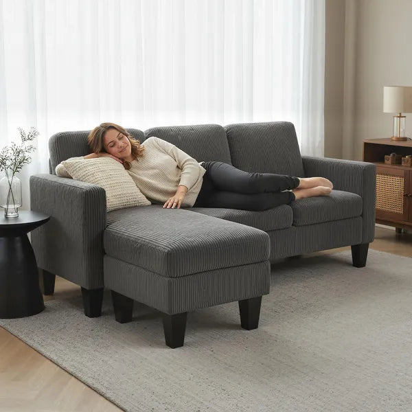 Sectional Sofa, L Shaped Couch, with Reversible Chaise or Ottoman, Dark Gray - product image 9