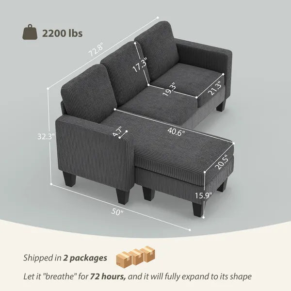 Sectional Sofa, L Shaped Couch, with Reversible Chaise or Ottoman, Dark Gray - product image 3